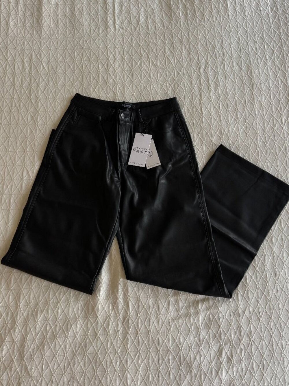 Stradivarius Faux Leather Straight Pants - Black NWT US 8